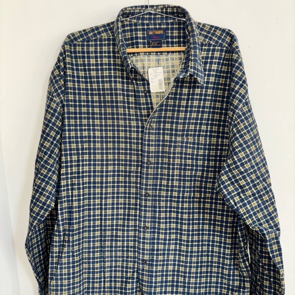 Gulf Traders Classic Mens Flannel shirt xxl Plaid Button-up 100% cotton blue 2xl